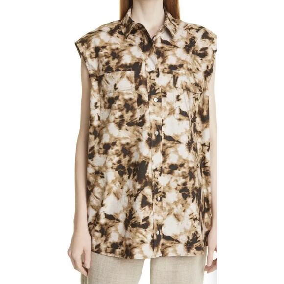 Samsoe Button-Up Shirt Chest Pockets Camo Design Relaxed Fit Multicolor W S NWOT - Picture 1 of 10